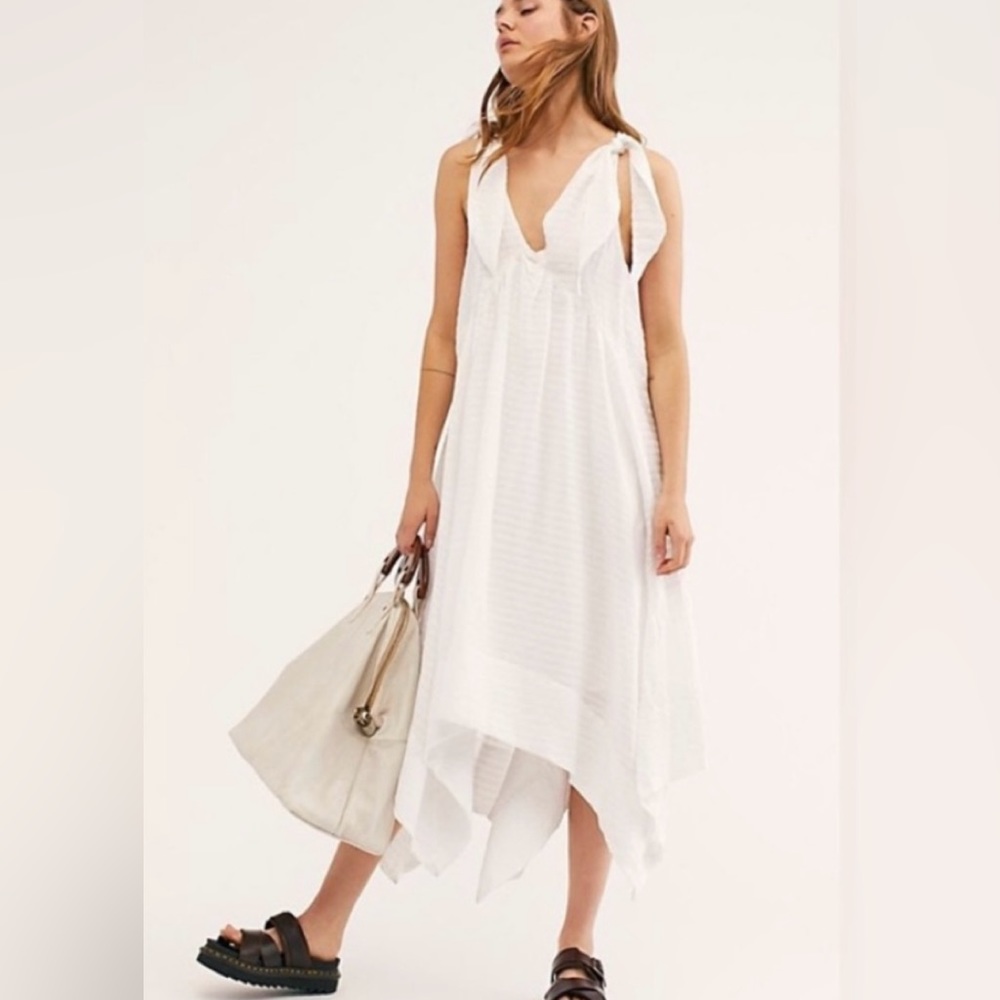 Free People White Handkerchief Hem Midi Dress